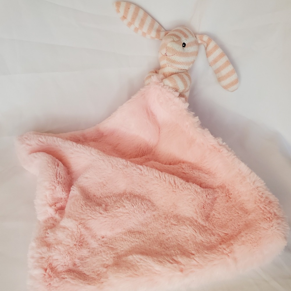 Kellytoy Pink Striped Bunny Rabbit Plush Lovey Rattle Pink Baby Security Blanket